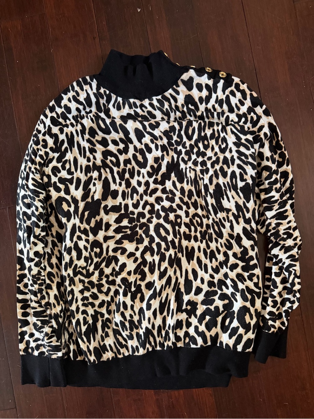 Calvin Klein Leopard Print Turtleneck Sweater - Black and Cream